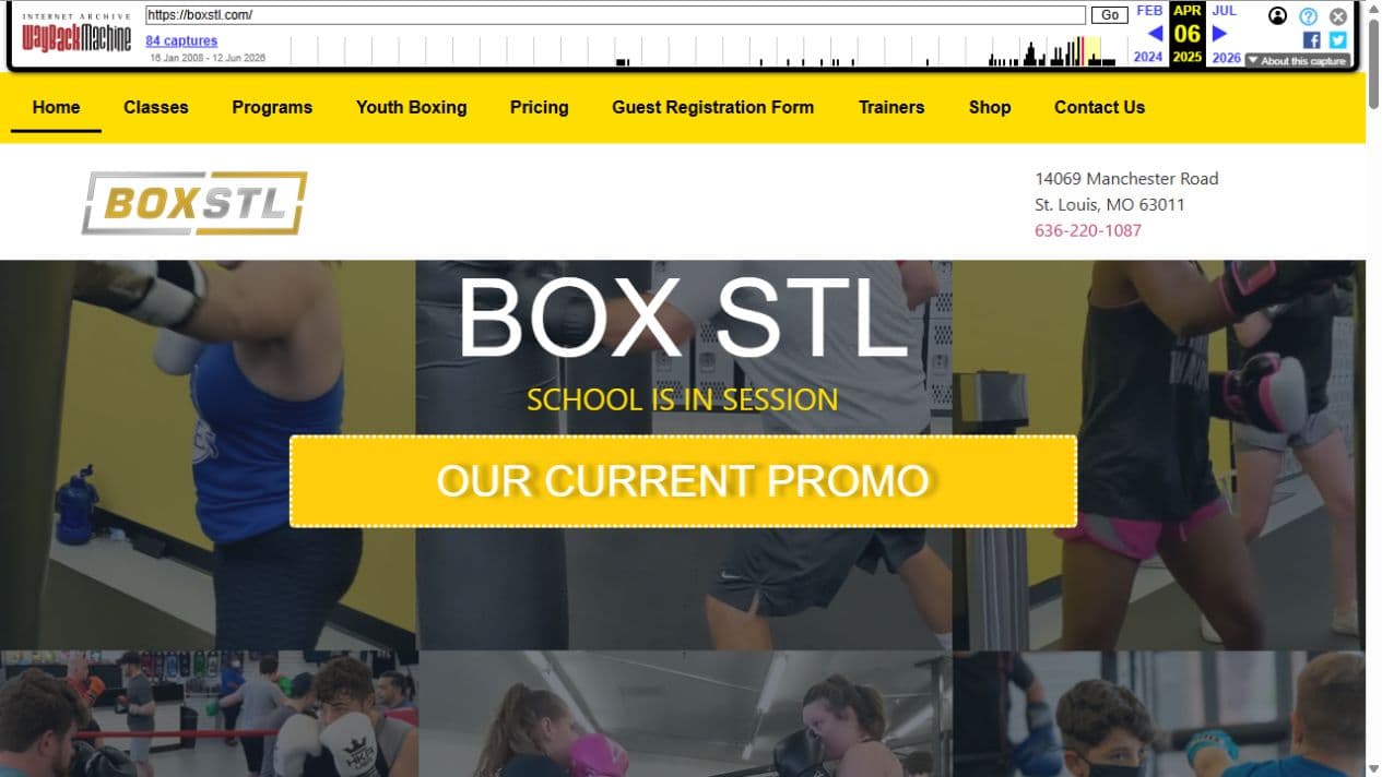 BOX STL homepage as replayed by the Wayback Machine on April 6, 2025